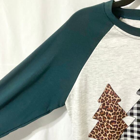 Women's S Plaid and Leopard Christmas Tree Top - Picture 7 of 8